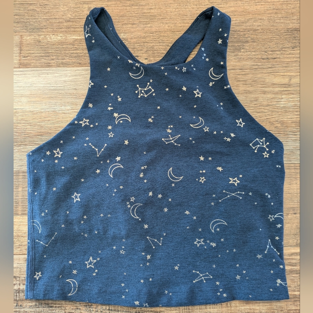 Beyond Yoga Spacedye Focus Constellation Cropped Athletic Tank Navy Shimmer XS